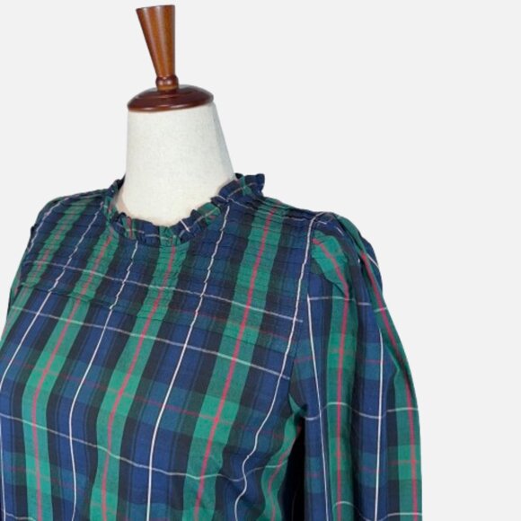 Crown & Ivy Navy Red Tartan Plaid Eyelet Hem Christmas Holiday Midi Dress SZ 16 - Picture 2 of 15